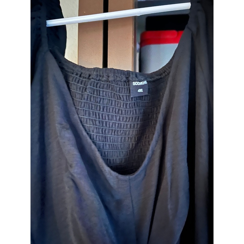 Scomchic 4XL Black‎ Maxi Dress Flutter Sleeve Square Neckline Smocked Bodice - Picture 5 of 6